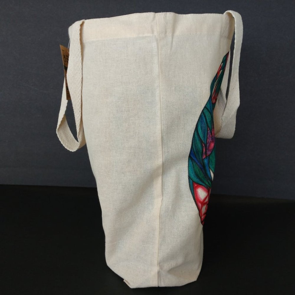 Handmade Reusable Tote Bag with Hand Drawn Green Sunflowers with Red Leaves NWT - Picture 7 of 16